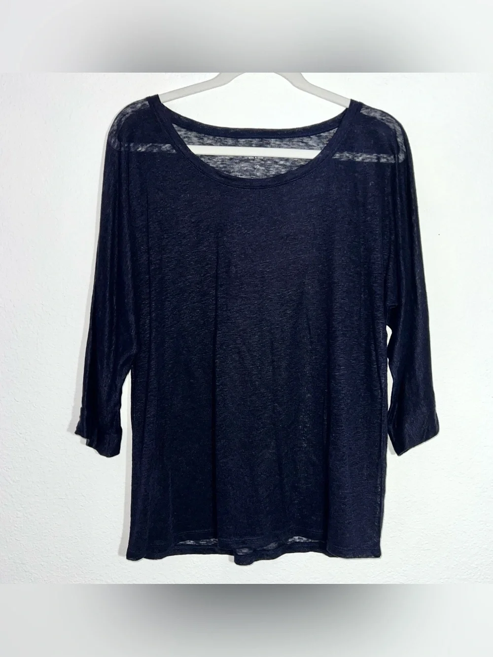 J.Crew 100% Linen Lightweight Knit Top Navy Blue Women's Large L